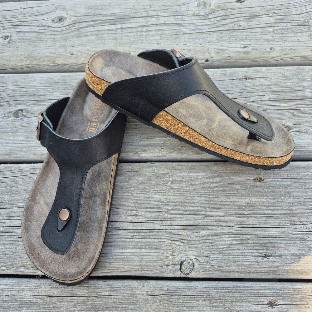 NWOT Romika Roemer Black & Brown Women's Sandals Leather with Contoured Footbed